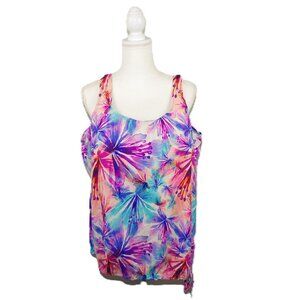 T.H.E. Women Swim Tankini Top Pink Blue Purple Floral Tie Dye Built In Bra 28